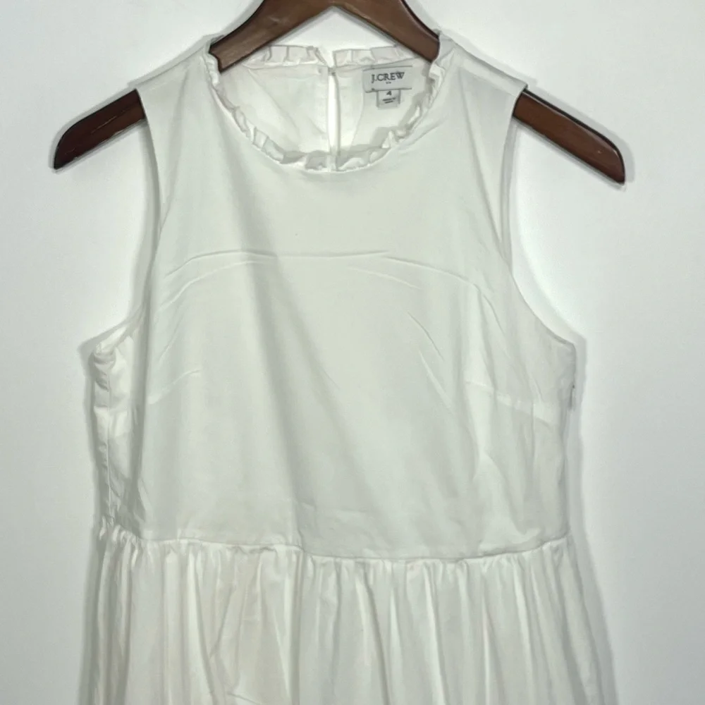 J Crew white cotton tiered midi dress ruffle neck, beach, coquette, coastal 4 - Picture 3 of 6